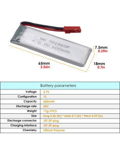 4 Baterías de Litio 600mAh MOONZON para Drones RC UDI WLtoys Syma 2