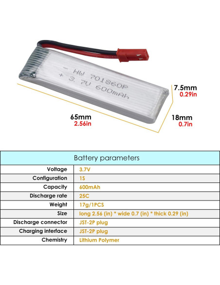 4 Baterías de Litio 600mAh MOONZON para Drones RC UDI WLtoys Syma