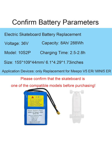 Batería de Reemplazo 36V 8000mAh Li-ion para Patinetes Meepo