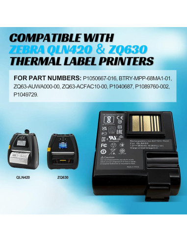 Batería de Reemplazo Zebra QLn420 ZQ630 5200mAh 48.96Wh