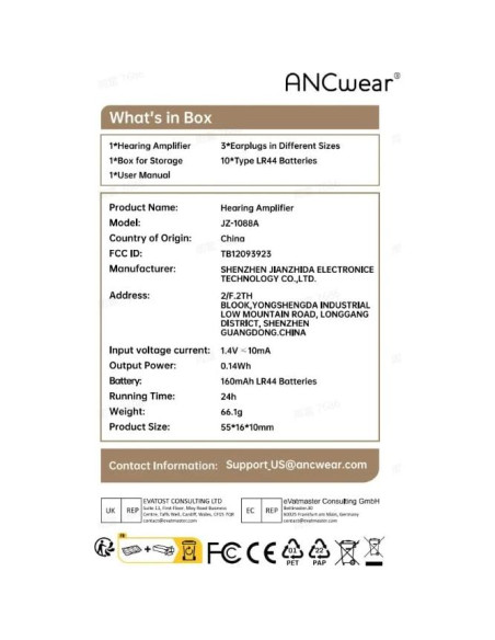 Audífonos Amplificadores de Audición ANCwear ANC-1088A Mini