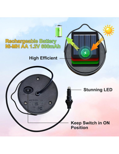 2Pack Baterías Recargables AA 600mAh para Luces Solares