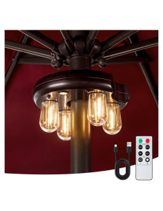 Luz de Paraguas LED Recargable con Control Remoto - Marrón