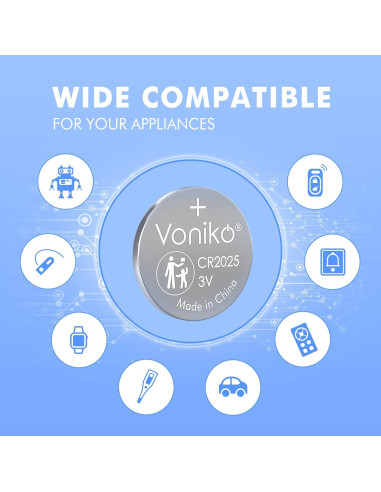Baterías de Litio Voniko CR2025 3V Paquete de 5 - Seguridad Infantil