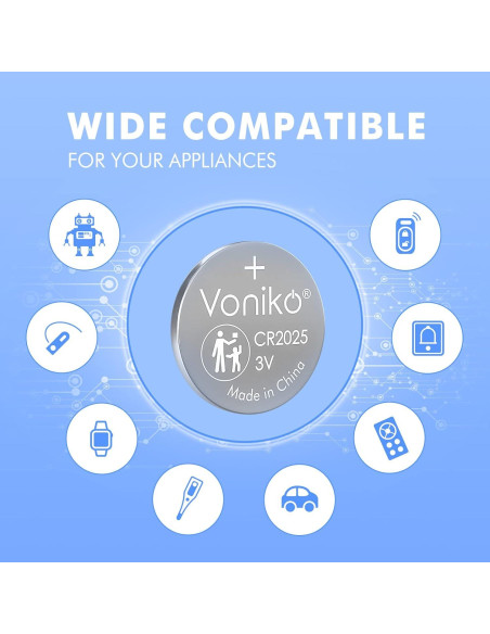 Baterías de Litio Voniko CR2025 3V Paquete de 5 - Seguridad Infantil