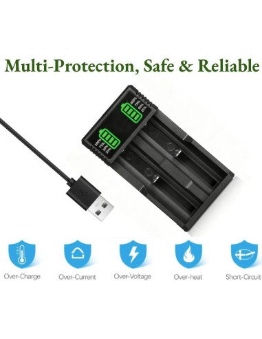 Cargador de Batería Universal 18650 con 2 Baterías 2200mAh