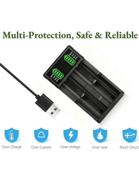 Cargador de Batería Universal 18650 con 2 Baterías 2200mAh