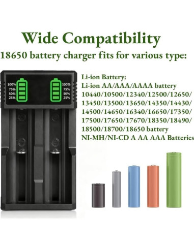 Cargador de Batería Universal 18650 con 2 Baterías 2200mAh