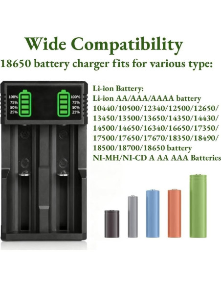 Cargador de Batería Universal 18650 con 2 Baterías 2200mAh