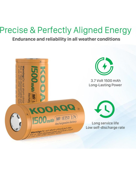 Paquete de 2 Baterías Recargables KOOAQQ 18350 1500mAh 3.7V