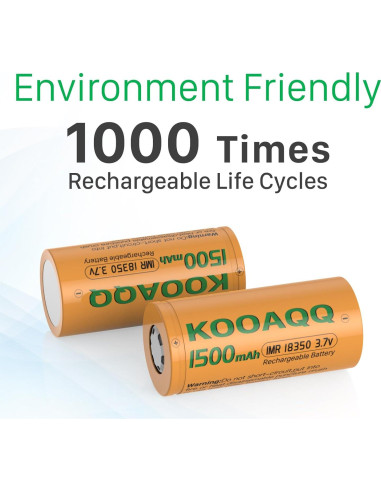 Paquete de 2 Baterías Recargables KOOAQQ 18350 1500mAh 3.7V