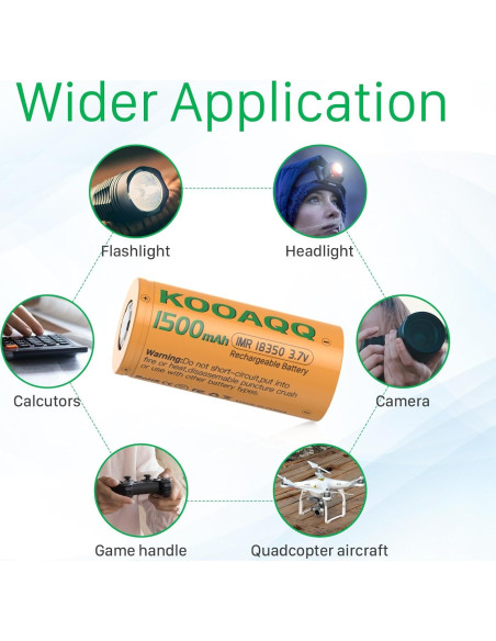 Paquete de 2 Baterías Recargables KOOAQQ 18350 1500mAh 3.7V