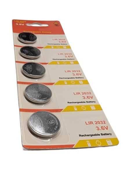 5 Baterías Recargables LIR2032 Milestock 3.6V 40mAh