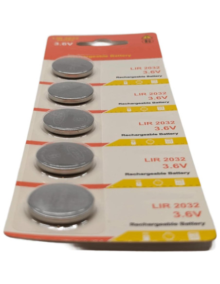 5 Baterías Recargables LIR2032 Milestock 3.6V 40mAh