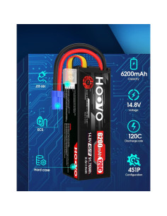 Batería Lipo HOOVO 4S 14.8V 6200mAh 120C EC5 Dron RC (Paquete de 2) 2