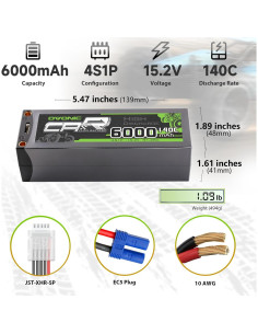 Batería LiPo OVONIC 4S 6000mAh 15.2V 140C RC - Paquete de 2 2