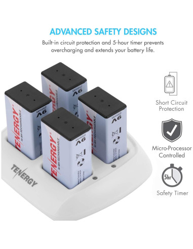 Cargador Tenergy TN136 Smart 4 Bahías + 4 Baterías 9V