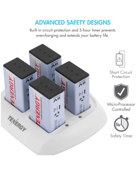 Cargador Tenergy TN136 Smart 4 Bahías + 4 Baterías 9V