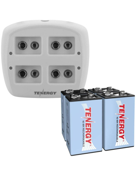 Cargador Tenergy TN136 Smart 4 Bahías + 4 Baterías 9V