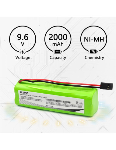 Batería NiMH 9.6V 2000mAh elxjar para RC Futaba y Hitec - 2 Pack