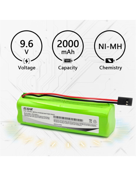 Batería NiMH 9.6V 2000mAh elxjar para RC Futaba y Hitec - 2 Pack