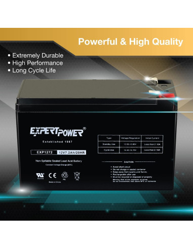 Batería de Plomo Sellada ExpertPower 12V 7.2AH para Alarma