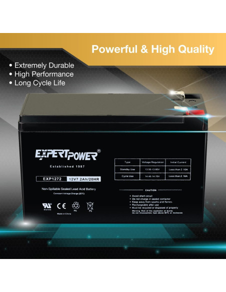 Batería de Plomo Sellada ExpertPower 12V 7.2AH para Alarma