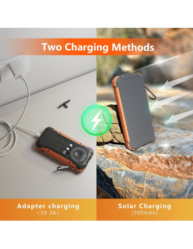 Banco de Energía Solar 20,000mAh Cargador Inalámbrico Naranja