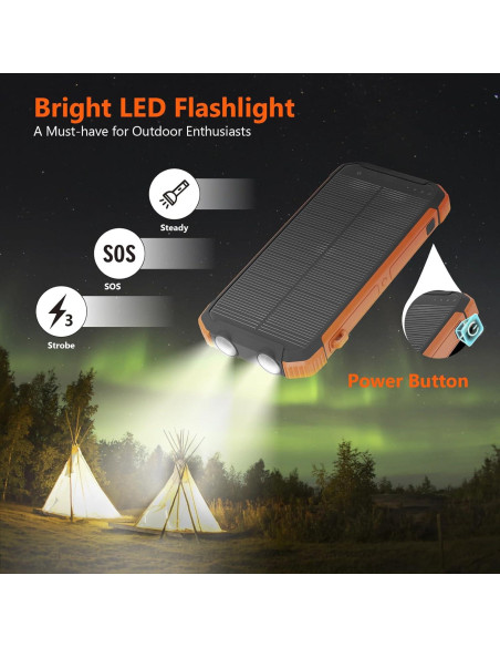 Banco de Energía Solar 20,000mAh Cargador Inalámbrico Naranja