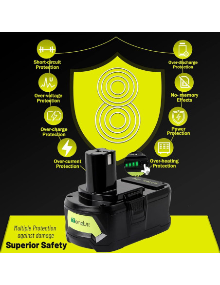 Batería de Litio 6.0Ah TenHutt para Ryobi 18V ONE+ - 2 Paquetes
