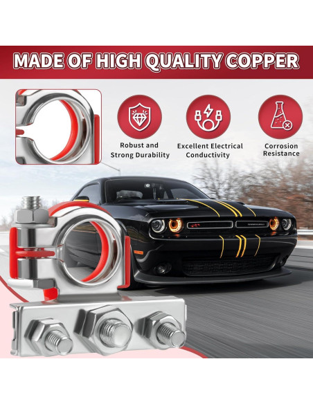 Conectores de Terminal de Batería 3 Vías XIOGZAXI Cobre Anticorrosión