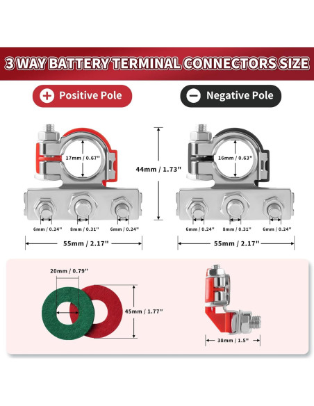 Conectores de Terminal de Batería 3 Vías XIOGZAXI Cobre Anticorrosión