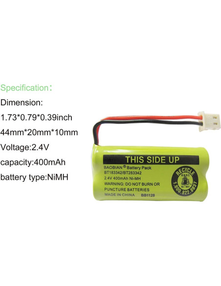 Batería recargable NiMH 2.4V 400mAh BAOBIAN - Paquete de 4
