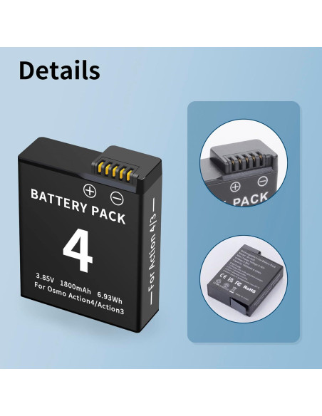 Paquete de 3 Baterías 1850mAh para DJI Osmo Action 4/3