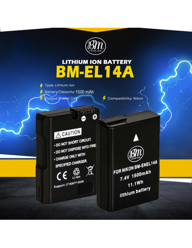 Batería BM Premium EN-EL14A para cámaras Nikon 1500 mAh