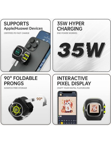Cargador Rápido USB-C Divoom Dipow 35W con Pantalla LED