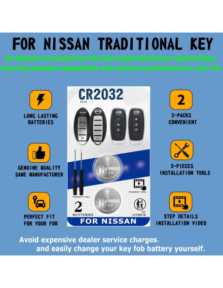 Baterías de Reemplazo para Llave Nissan CR2032 - Paquete de 2