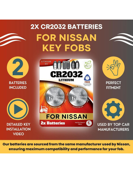 Baterías CR2032 para Llaveros Nissan e Infiniti - Paquete de 2