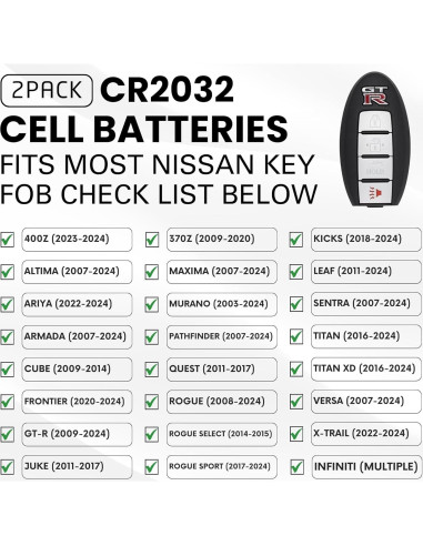 Baterías CR2032 para Llaveros Nissan e Infiniti - Paquete de 2