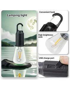 Linterna LED Camping Chinshwehaw Recargable USB-C 300 Lúmenes 2