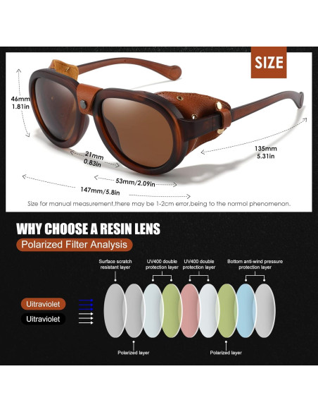 Gafas de sol aviador steampunk MACJERO con lentes UV400