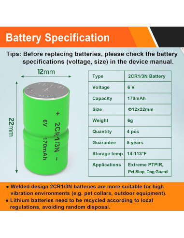 Paquete de 4 Baterías 2CR1/3N 6V Bayattoo para Collares de Perro