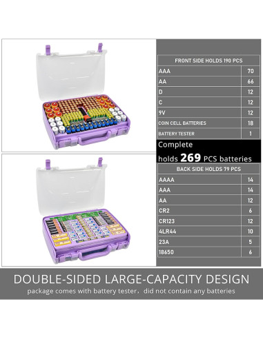 Caja organizadora de baterías Aptbyte con probador - 269 baterías