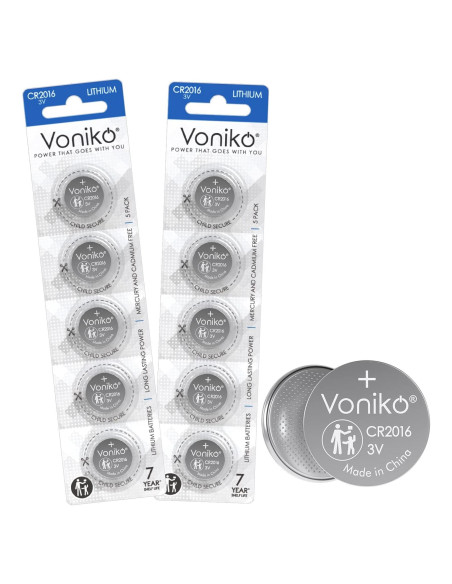 Baterías de Litio Voniko CR2016 3V Paquete de 10 - Seguridad Infantil