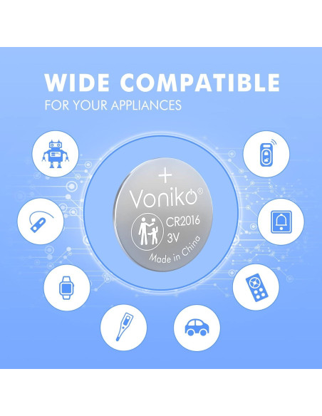 Baterías de Litio Voniko CR2016 3V Paquete de 10 - Seguridad Infantil