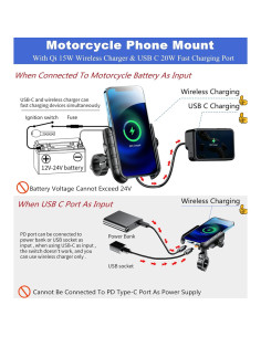 Soporte para Teléfono de Motocicleta BRCOVAN M9S con Cargador Inalámbrico 15W y USB-C 20W 2