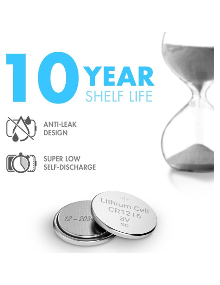 Batería de botón Tenergy CR1216 3V - 5 unidades para relojes
