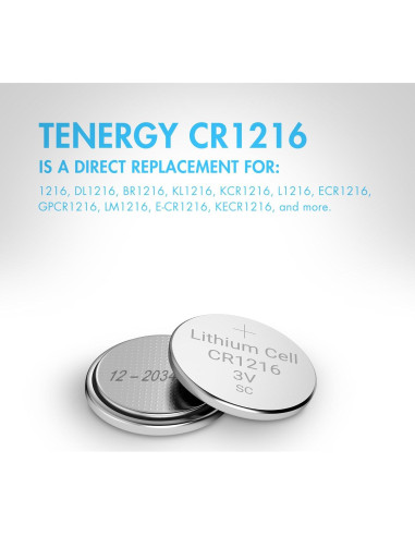 Batería de botón Tenergy CR1216 3V - 5 unidades para relojes
