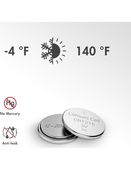 Batería de botón Tenergy CR1216 3V - 5 unidades para relojes