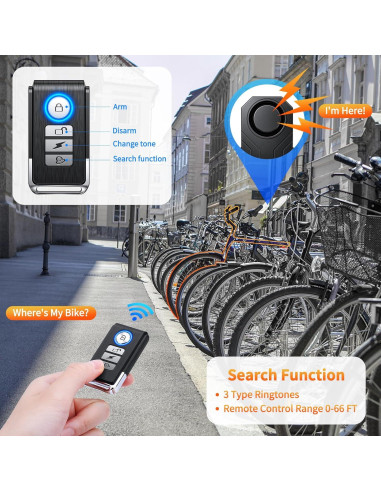 Alarma Inalámbrica para Bicicleta WSDCAM 113dB Recargable IP65